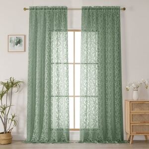 OVZME Leila Sage Green Sheer Curtains 72 Inches Long 2 Panels